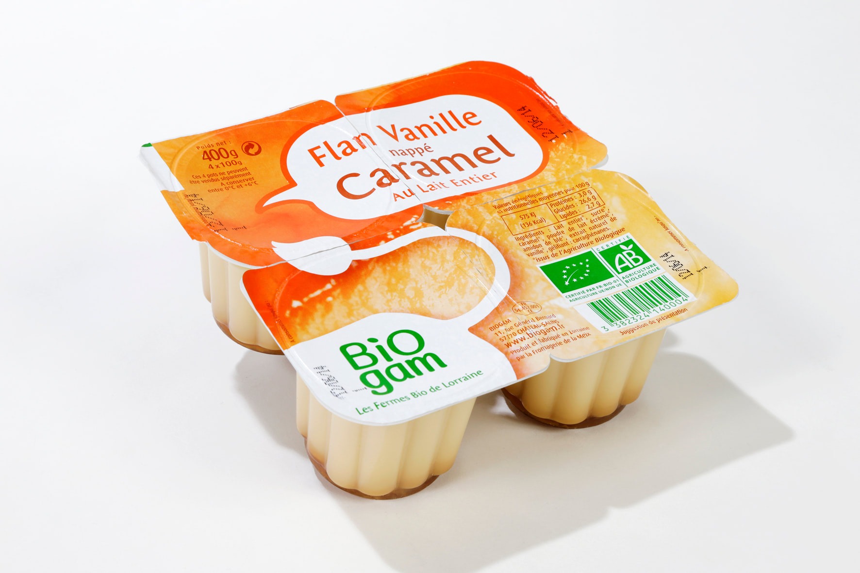 BIOGAM, pack produit 4 Flans vanille nappé caramel